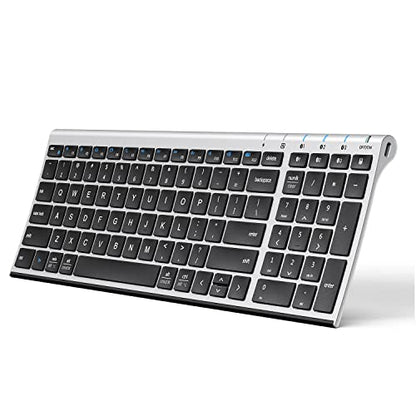 iClever BK10 Bluetooth Keyboard, Wireless Rechargeable Ultra-Slim Keyboard with Long Battery Life, Compatible with iOS, Android, Windows, Mac for iPad, Tablet, Laptop, PC, Phone (Silver Black) - color: silver black
