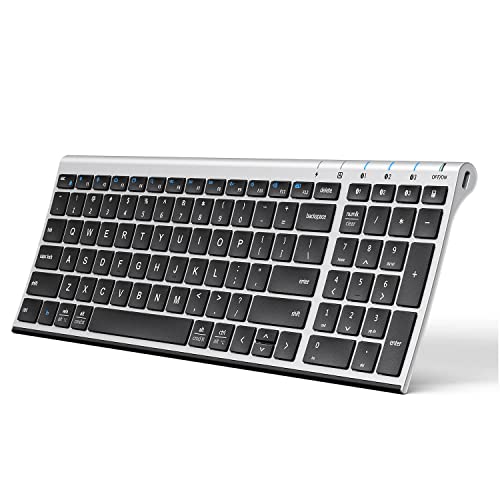 iClever BK10 Bluetooth Keyboard, Wireless Rechargeable Ultra-Slim Keyboard with Long Battery Life, Compatible with iOS, Android, Windows, Mac for iPad, Tablet, Laptop, PC, Phone (Silver Black) - color: silver black