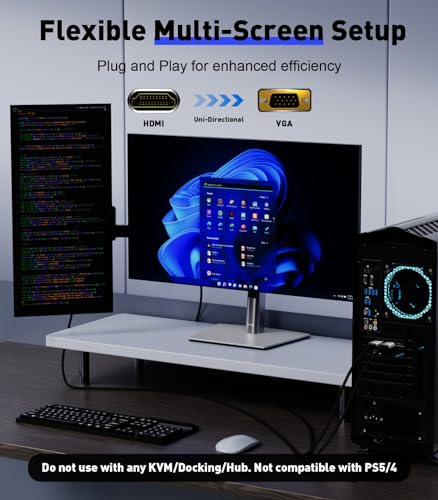 HDMI to VGA Adapter Cable 10FT [Metal Case, Nylon Cable] 1080P@60Hz HDMI Male to VGA Male Uni-Directional Braided Cord for Computer, Laptop, Monitor, Roku, Xbox, Graphics Card More - size: 10FT