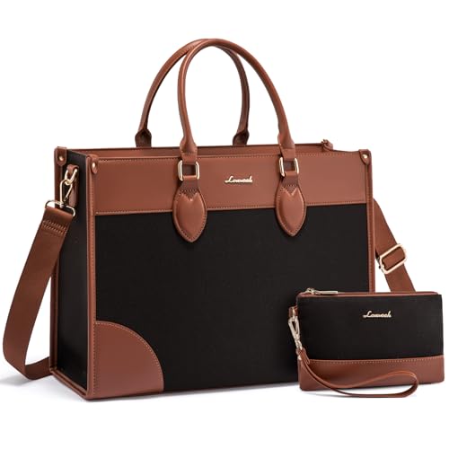 LOVEVOOK Laptop Bag for Women 15.6 lnch,Waterproof Laptops Tote Bags for Womens,Professional Work Bags for Women with Cup Holder,Large Laptop Purse Computer Briefcase Office Teacher Clutch Bag,2 PCS - color: Black - Chestnut Brown, size: 15.6 Inch