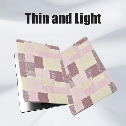 DTangLsm for Checkered MacBook Pro 14 inch Case M5 2026-2021 M4 M3 M2 M1 | Demin Texture Leather Hardshell Logo Cutout Case+Keyboard Cover (A3426 A3427 A3434 A3401 A3185 A3112 A2992 A2918 A2779 A2442) - color: Fabric Grid Pink