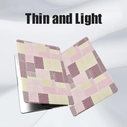 DTangLsm for Checkered MacBook Pro 14 inch Case M5 2026-2021 M4 M3 M2 M1 | Demin Texture Leather Hardshell Logo Cutout Case+Keyboard Cover (A3426 A3427 A3434 A3401 A3185 A3112 A2992 A2918 A2779 A2442) - color: Fabric Grid Pink