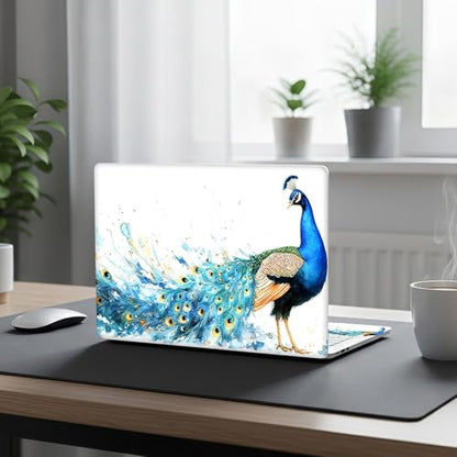 Aesthetic Laptop Skin Cover,12-15.6 Inch Universal Vinyl Sticker Decal,Peacock Watercolor Art Waterproof Scratch-Resistant Notebook Wrap,Removable Residue-Free Protector - color: Peacock Watercolor Art