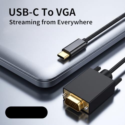 BERLAT USB C to VGA Cable 6FT, Type-C to VGA Adapter [Thunderbolt 4/3] for iPhone 15/Pro/Max, MacBook Pro/Air, iPad Pro, iMac, Samsung S23/S24, Dell XPS 17, Surface Book 3, Monitor
