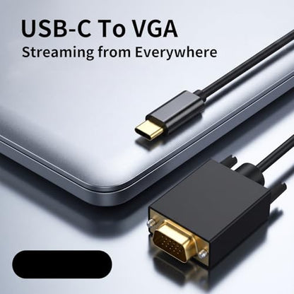 BERLAT USB C to VGA Cable 6FT, Type-C to VGA Adapter [Thunderbolt 4/3] for iPhone 15/Pro/Max, MacBook Pro/Air, iPad Pro, iMac, Samsung S23/S24, Dell XPS 17, Surface Book 3, Monitor