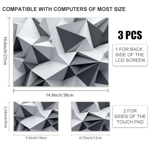 3Pcs White Geometric Laptop Skin Sticker Universal Removable Vinyl Stickers Fits for 12.1 13 14 15.6 16 Inch Waterproof Notebook Decal Cover Gift - color: white and silver