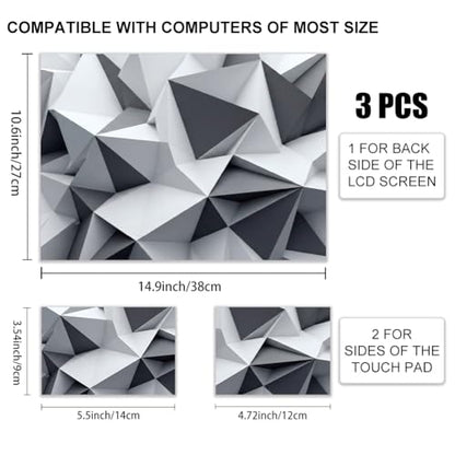 3Pcs White Geometric Laptop Skin Sticker Universal Removable Vinyl Stickers Fits for 12.1 13 14 15.6 16 Inch Waterproof Notebook Decal Cover Gift - color: white and silver