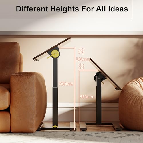 ETHU Compact Overbed Table with Tilting Tabletop, 20-29.7 Inch Adjustable Height Mobile Table for Hospital and Home, Adjustable Bedside Table with Safety Edge for Wheelchair, Sofa and Treadmill, Brown - color: Wood