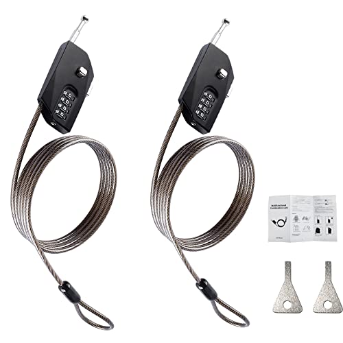 2 Pack Adjustable Combination Lock, Flexible Retractable Steel Locking Cable Trail Camera, 6.6ft Long Cable Lock for Luggage Suitcase Helmet Black