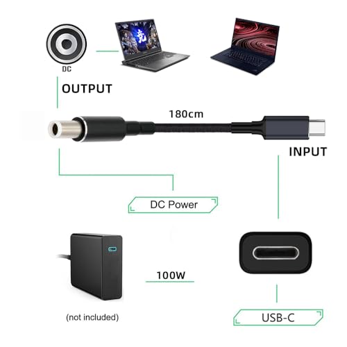 USB-C 100W 20V Input to DC 7.4 * 5.0mm PD Power 65W Output Charge Cable Support QC PD Type-C for Laptop (1.8m) - style: 7.4x5.0mm DE