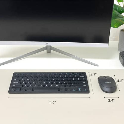 Macally Small Wireless Keyboard and Mouse Combo - Quiet Productivity Duo - 2.4G Wireless Compact Keyboard and Mouse for PC - 78 Key Mini Keyboard and Mouse with Slim Body, Click Buttons, & 3 DPI Modes - color: Black