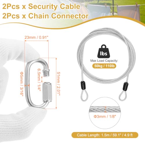 PATIKIL Security Cable Lock (1/8" Dia 4.9ft, Clear)(2 Set) Vinyl Coated 304 Stainless Steel Double Loop Flexible Wire Rope Safety Cable with Quick Links Locking Connectors - color: Clear, size: 4.9ft x 1/8"