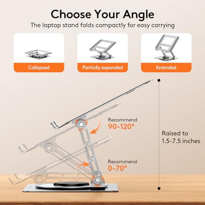TECKNET Laptop Stand for Desk - 360° Rotating Base, Ergonomic Foldable Computer Stand for Laptop Riser, Height Adjustable, Compatible with MacBook Pro, Dell XPS, HP, and All Laptops 10-17" (Silver) - color: Silver
