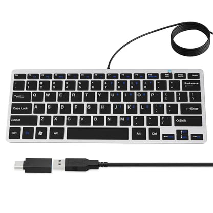 Ultra-Slim 78keys USB Mini Wired Keyboard with Media Hotkeys for Apple Mac Pro, MacBook 56Pro/ iMac, Air, Mac mini, Laptop Computers, Windows PC 11/10/8/7, with USB-A to C OTG Adapter, Silver Black - color: Silver Black, size: USB-A