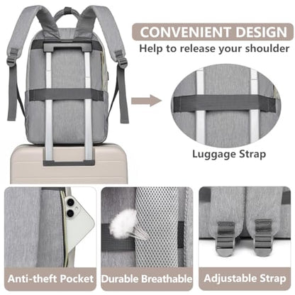 Laptop Backpack Women Work Bag - Travel Backpack Purse with USB Charger 15.6 Inch Nurse Bag College Teacher Business Backpack Waterproof Laptop Bag Beige Grey - color: 6-beige Grey, size: 15.6 Inch