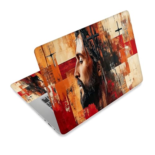 Universal Laptop Skin Sticker Decal,15.6 Inch Laptop Vinyl Cover for 13" 14" 15.6" Laptop,Scratch-Resistant Waterproof Protector Wrap,Reusable with Wrist Pads,Jesus and Cross Painting - color: Jesus and Cross Painting