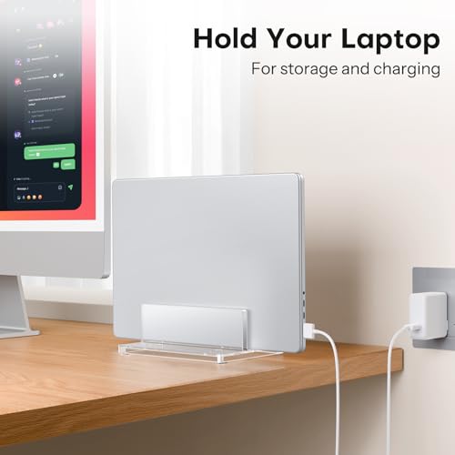 OMOTON Vertical Laptop Stand, Acrylic Single Holder for MacBook Gaming | Adjustable Width 0.87-2.24", Clear Acrylic Single Slot Stand for Desk, Compatible with MacBook Pro/Air HP Gaming up to 17" - size: Single-Clear