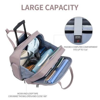 EMPSIGN Rolling Laptop Bag Women with Wheels, Briefcase for Women Fits Up to 15.6 Inch Laptop Briefcase on Wheels, Water-Repellent Overnight Rolling Computer Bag with RFID Pockets, Grey Pink - color: Quilted Grey Pink