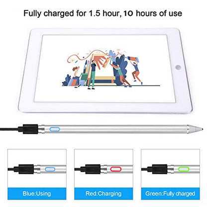 Stylus Digital Pen for Touch Screens, Active Pencil Fine Point Compatible with iPhone iPad and Other Tablets for Drawing and Handwriting (Silver) - color: silver