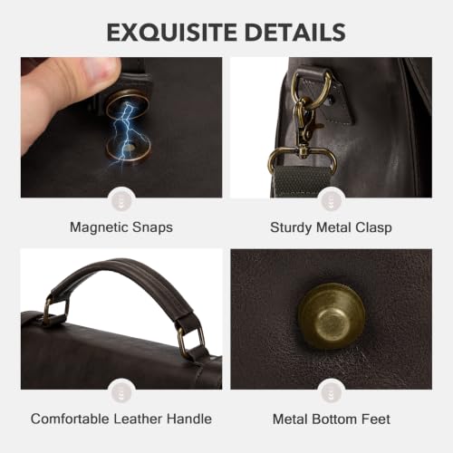RAINSMORE Messenger Bag for Men 17” PU Laptop Flap Retro Briefcase Waterproof Satchel Bag for Office Business Travel College - color: Coffee