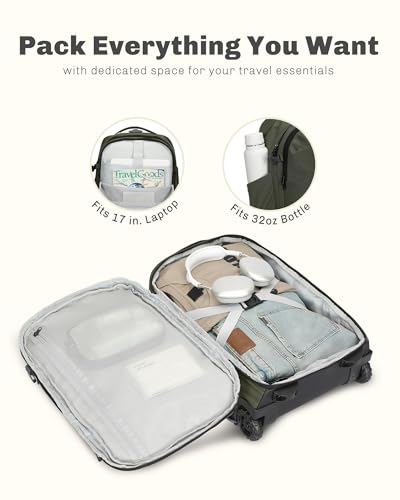 2 in 1 Travel Backpack Set Rolling Backpack with Wheels Carry on Luggage 43L with Personal Item Bag for Men Women 17 inches Laptop Backpack Dark Green - color: Dark Green