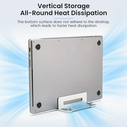 Aluminum Vertical Laptop Stand for Desk, Adjustable Dual Slot Holder(up to 1.73 inches), Compatible with MacBook Pro, MacBook Air and Other Laptop - Save Space & Improve Airflow, Silver
