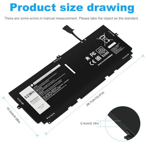 ASUNCELL 52Wh 722KK Laptop Battery Replacement for Dell XPS 13 9300 XPS 13 9310 XPS 13 9380 P117G P117G002 P117G001 Series Notebook 0WN0N0 WN0N0 02XXFW 2XXFW FP86V 7.6V 6800mAh - size: 722KK 13.39 * 5.71 * 0.73 in