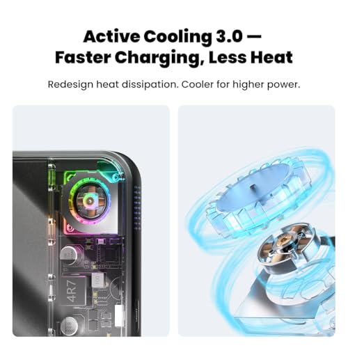 sharge for MagSafe Power Bank Qi2.2 25W 10000mAh Magnetic Portable Charger | ICEMAG 3 with 35W USB-C Fast Charging & Active Cooling & Built-in Cable, Transparent RGB Wireless Battery Pack - style: Classic