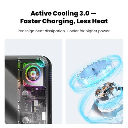 sharge for MagSafe Power Bank Qi2.2 25W 10000mAh Magnetic Portable Charger | ICEMAG 3 with 35W USB-C Fast Charging & Active Cooling & Built-in Cable, Transparent RGB Wireless Battery Pack - style: Classic