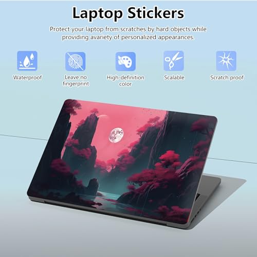 Universal Laptop Skin Sticker with 2 Wrist Pad Skins, Waterproof Scratch Resistant Vinyl Laptop Cover Decal, Cut to Fit for 11–15.6 Inch MacBook HP Dell Lenovo, Moonlight Landscape - color: Moonlight Landscape