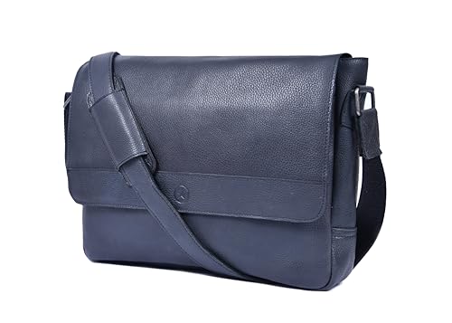 16" Crossbody Bag Leather Laptop Messenger Bag For Men with trolley sleeve for school office (Royal Blue) - color: Royal Blue