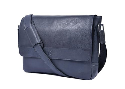 16" Crossbody Bag Leather Laptop Messenger Bag For Men with trolley sleeve for school office (Royal Blue) - color: Royal Blue
