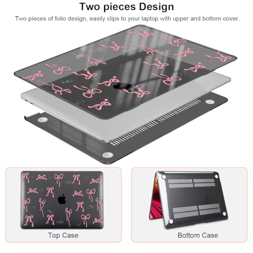 for MacBook Air 13 inch Case 2021 2020 2019 2018 Release M1 A2337 A2179 A1932, Pritned Pattern Plastic Hard Case Cover for MacBook Air 13 M1 with Retina Display Touch ID, Pink Bowknot Black - color: Pink Bowknot Black