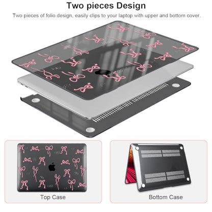 for MacBook Air 13 inch Case 2021 2020 2019 2018 Release M1 A2337 A2179 A1932, Pritned Pattern Plastic Hard Case Cover for MacBook Air 13 M1 with Retina Display Touch ID, Pink Bowknot Black - color: Pink Bowknot Black
