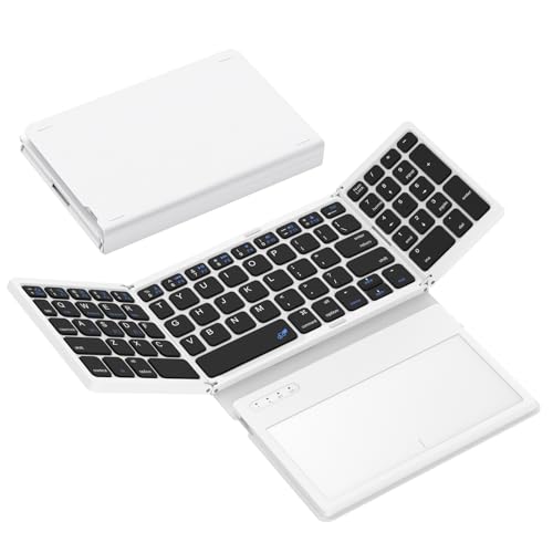 GEODMAER Foldable Bluetooth Keyboard, Portable Full Size Folding Keyboard with Large Touchpad, Numeric Keypad, PU Leather, Wireless TravelKeyboard for Windows iOS Android Mac(Black-White) - color: Black-White