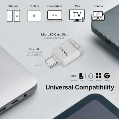 Micro SD Card Reader for iPhone 17/16/15, iPad, Android, Mac, PC, Laptop, USB C Memory Card Reader adapter, Auto Photo Backup, Apple MFi Photo stick Phone Drive iXflash Q mini w/Free App White - color: White