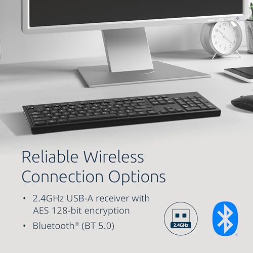 Kensington KB270 EQ Wireless Rechargeable Keyboard, Full-Size, Spill-Proof, 2.4GHz & Bluetooth 5.0 Connection, Compatible with Windows and MacOS (K75558NA) | Full-size, spill-proof, 2.4GHz and Bluetooth 5.0 connection, compatible with Windows and macOS -