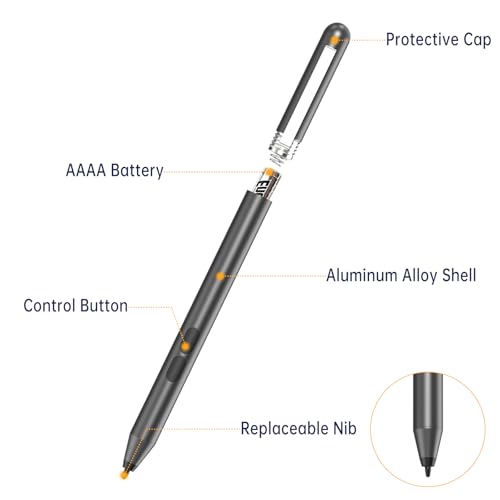 Stylus Pen for HP Omnibook/Envy/Spectre/Pavilion x360, 1024 Pressure | MPP 1.51 Stylus Pen with Palm Rejection, 2500H Battery Digital Pen with Eraser for Drawing/Note-Taking, AAAA Battery Included - color: Grey