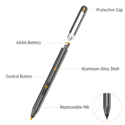 Stylus Pen for HP Omnibook/Envy/Spectre/Pavilion x360, 1024 Pressure | MPP 1.51 Stylus Pen with Palm Rejection, 2500H Battery Digital Pen with Eraser for Drawing/Note-Taking, AAAA Battery Included - color: Grey