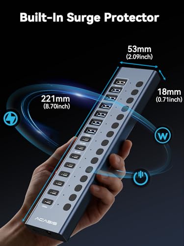 ACASIS Powered USB C Hub, 16-in-1 USB 3.2 Hub 10Gbps, 6 USB-A 3.2 + 2 USB-A 2.0+ 8 USB-C 3.2 Ports, Dual USB-C PD 30W, 150W Adapter, 3.3FT Cable, Aluminum USB Hub for PC, Laptop, Mac mini, iMac, iPad