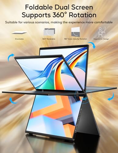 ZSCMALLS Laptop Screen Extender-15.6" Dual Portable Monitor for Laptop USB-C HDMI Stacked Folding Triple Monitor Travel Display with Kickstand VESA for Windows Mac