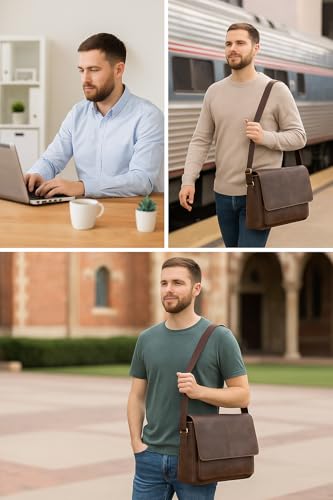 Oak Leathers Leather Messenger Bag for Men and Women - Laptop Briefcase Bag For College, Office, Adjustable Shoulder Strap - color: Wood