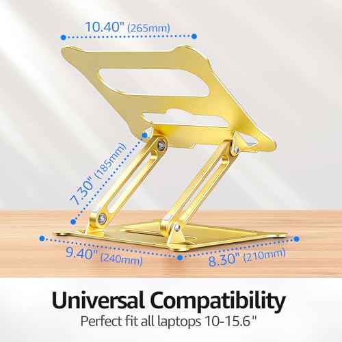 Adjustable Laptop Stand for Desk, 10-15.6“ Laptop Riser, Gold | Sturdy Aluminum Foldable Stand, Heat-Dissipation Design, Ergonomic Holder Fits MacBook/Dell/HP/Lenovo for Home/Office. - color: D-Gold