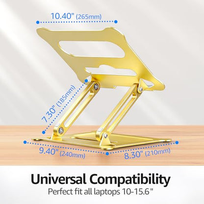 Adjustable Laptop Stand for Desk, 10-15.6“ Laptop Riser, Gold | Sturdy Aluminum Foldable Stand, Heat-Dissipation Design, Ergonomic Holder Fits MacBook/Dell/HP/Lenovo for Home/Office. - color: D-Gold