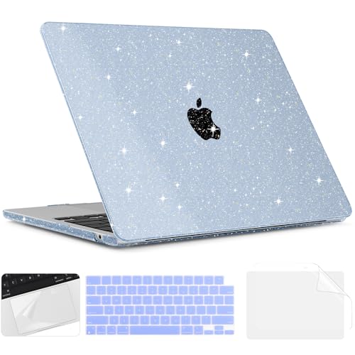 TWOLSKOO Glitter Case for MacBook Air 13 inch M5 2026 M4 M3 M2 2025-2022 (Model A3449 A3240 A3113 A2681), Bling Hard Shell Case & Keyboard Cover & Screen Film for MacBook Air 13.6 inch, Star Blue - color: Star Blue