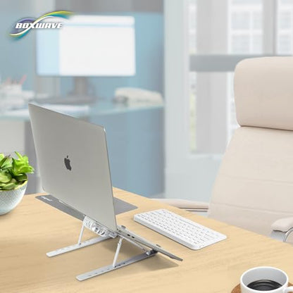 BoxWave Stand and Mount Compatible with MSI Prestige 14 Flip AI Business Laptop (14 in) - QuickSwitch Stand with Cooling Fan, Portable, Multi Angle Viewing Ventilator - Metallic Silver