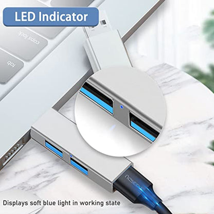 USB 3.0 Hub, VIENON Aluminium 3-Port USB Hub USB Splitter USB Expander for Laptop, Xbox, Flash Drive, HDD, Console, Printer, Camera,Keyborad, Mouse - color: Silver/Gray