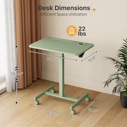 28” Rolling Standing Desk Height Adjustable with 4 Lockable Wheels | Small Mobile Laptop Stand Up Cart with Cup Holder, Portable Teacher Computer Workstation with Hook and Slots, Green - color: Green