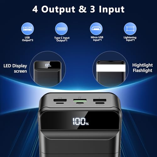LQHUE Power Bank 60000mAh 22.5W Fast Charging Portable Charger with Flashlight, 4 Outputs & 3 Inputs LED Display Huge Capacity External Battery Pack for Most Electronic Devices on The Market