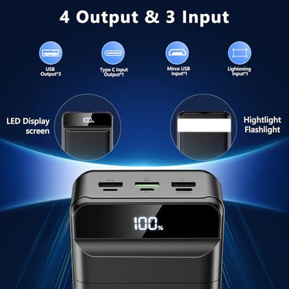 LQHUE Power Bank 60000mAh 22.5W Fast Charging Portable Charger with Flashlight, 4 Outputs & 3 Inputs LED Display Huge Capacity External Battery Pack for Most Electronic Devices on The Market